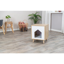 Isa Indoor Wooden Cat Condo, Modern Cat Bed Side Table with Cozy Cushion