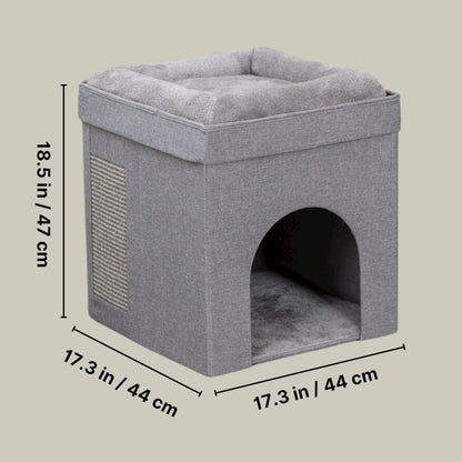 Crazy Cube Stackable 1-Story Indoor Cat Condo, Cat House with Scratching Pad