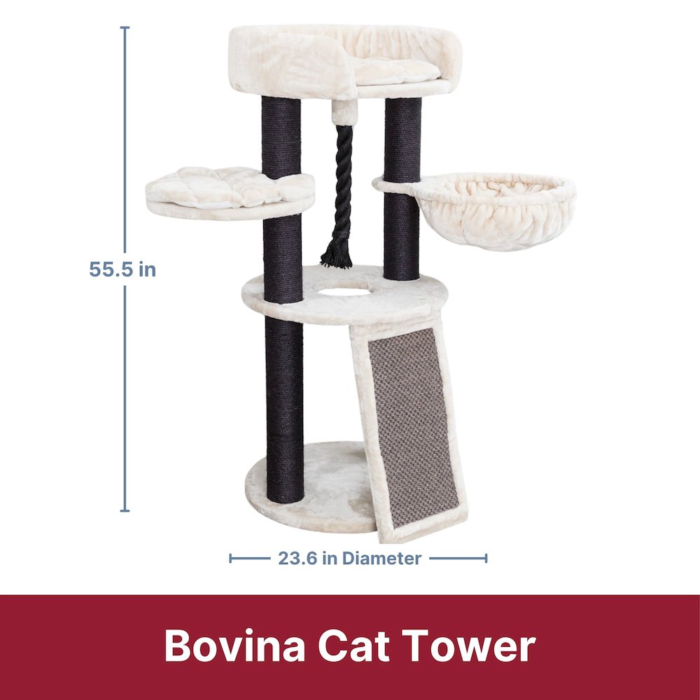 Bovina Plush & Sisal 3-Level 55.5" Cat Tree, Scratching Posts & Hammock, Black
