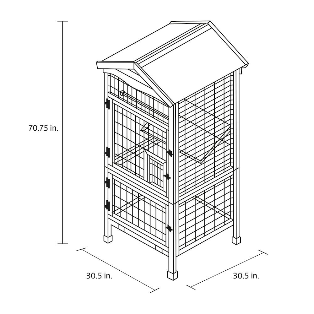 Large 70" Indoor-Outdoor Wooden Birdcage with 3 Front Doors & 2 Perches, Brown