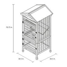 Large 70" Indoor-Outdoor Wooden Birdcage with 3 Front Doors & 2 Perches, Brown
