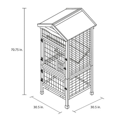 Large 70" Indoor-Outdoor Wooden Birdcage with 3 Front Doors & 2 Perches, Brown
