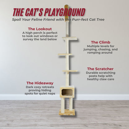 Santander Plush & Sisal Adjustable 96"-108" Cat Tower with Scratching Posts