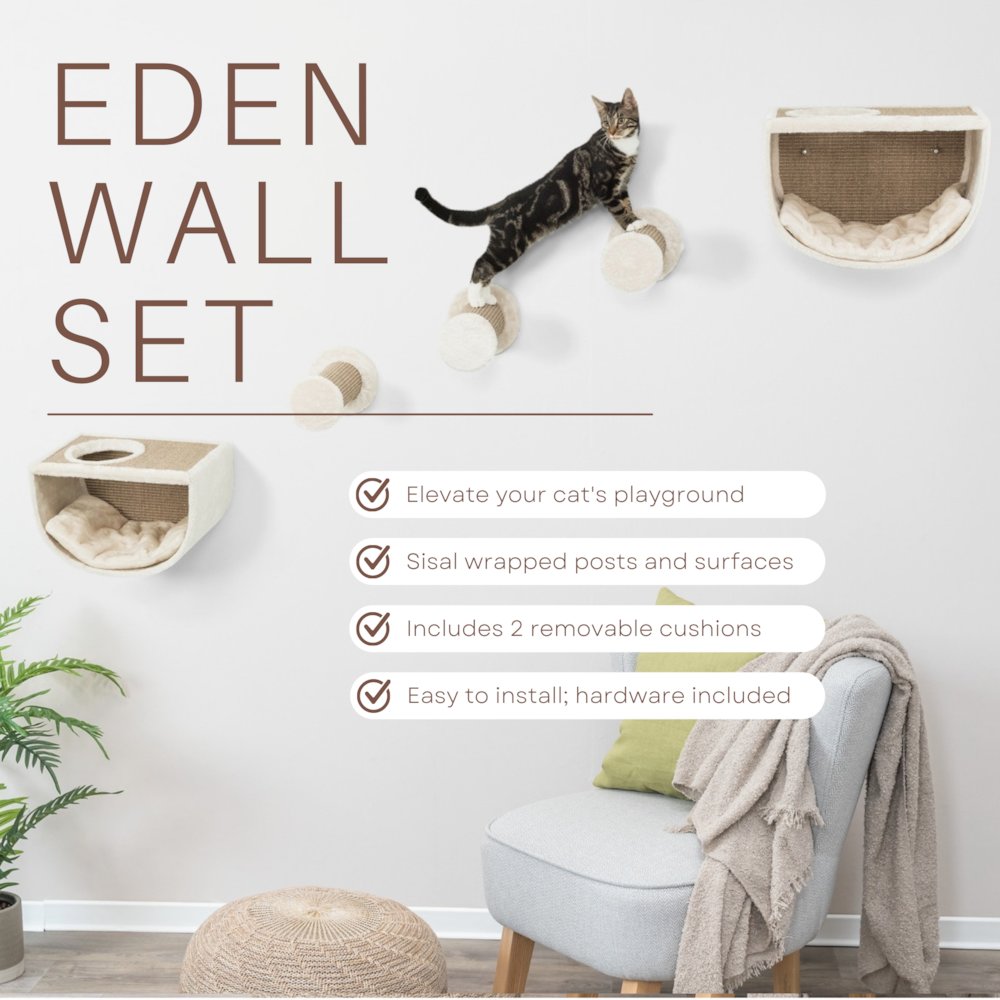 Eden Wall Mount Cat Tree Set, 2 Condos with 3 Steps, Cat Furniture
