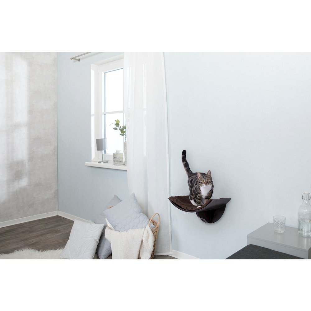 Lorena Space Saving Wall Mounted Cat Perch with Soft Cushion, Brown