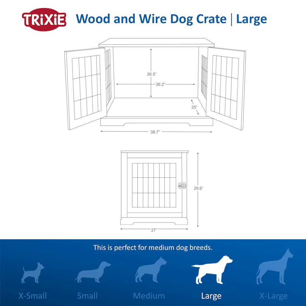 38.7" Dog Crate, Wooden Indoor Kennel Furniture for Large Dogs Up to 66 lb