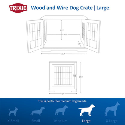 38.7" Dog Crate, Wooden Indoor Kennel Furniture for Large Dogs Up to 66 lb