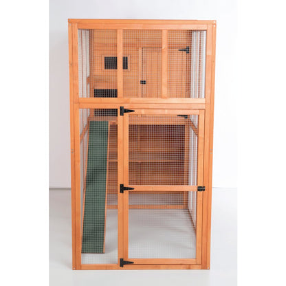 Weatherproof Wooden Cattery with Cat House and Run,37.4L x 76.8W x 68.9H, Brown