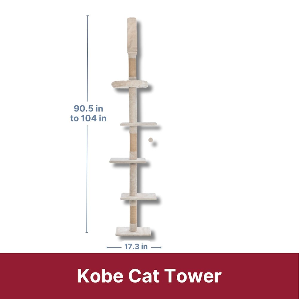 Kobe Sisal & Plush 90.5"-104" Ceiling Mount Cat Tree, 4-Level Cat Tower, Beige