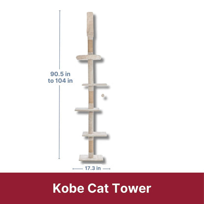 Kobe Sisal & Plush 90.5"-104" Ceiling Mount Cat Tree, 4-Level Cat Tower, Beige