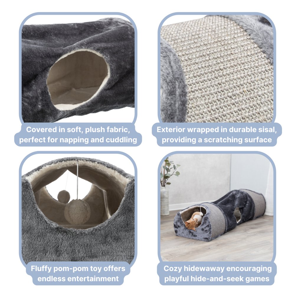 Sisal & Plush 1-Level 11.8" Cat Condos with Scratching Surface, Tunnel & Cat Toy