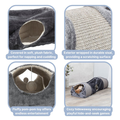 Sisal & Plush 1-Level 11.8" Cat Condos with Scratching Surface, Tunnel & Cat Toy