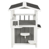 Wooden Outdoor or Indoor Cat House with Shaded Balcony for Small Cats, Gray