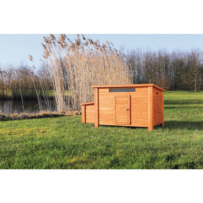Weatherproof Outdoor Wooden Chicken Coop with 2 Nesting Boxes & Run, Brown
