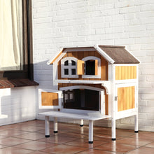 2-Story Weatherproof Elevated Outdoor Cat Retreat with Balcony, Brown