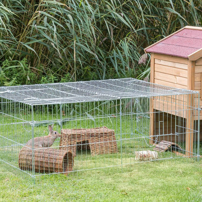 Enclosed Outdoor 34 cu. Ft. Galvanized Metal Small Animal Cage with 5 Doors