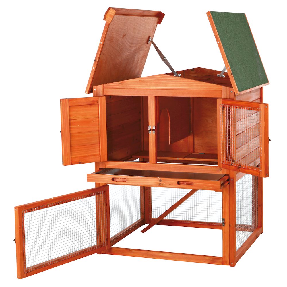 Weatherproof Outdoor 2-Story Wooden Small Animal Hutch with Run & Pull-Out Tray