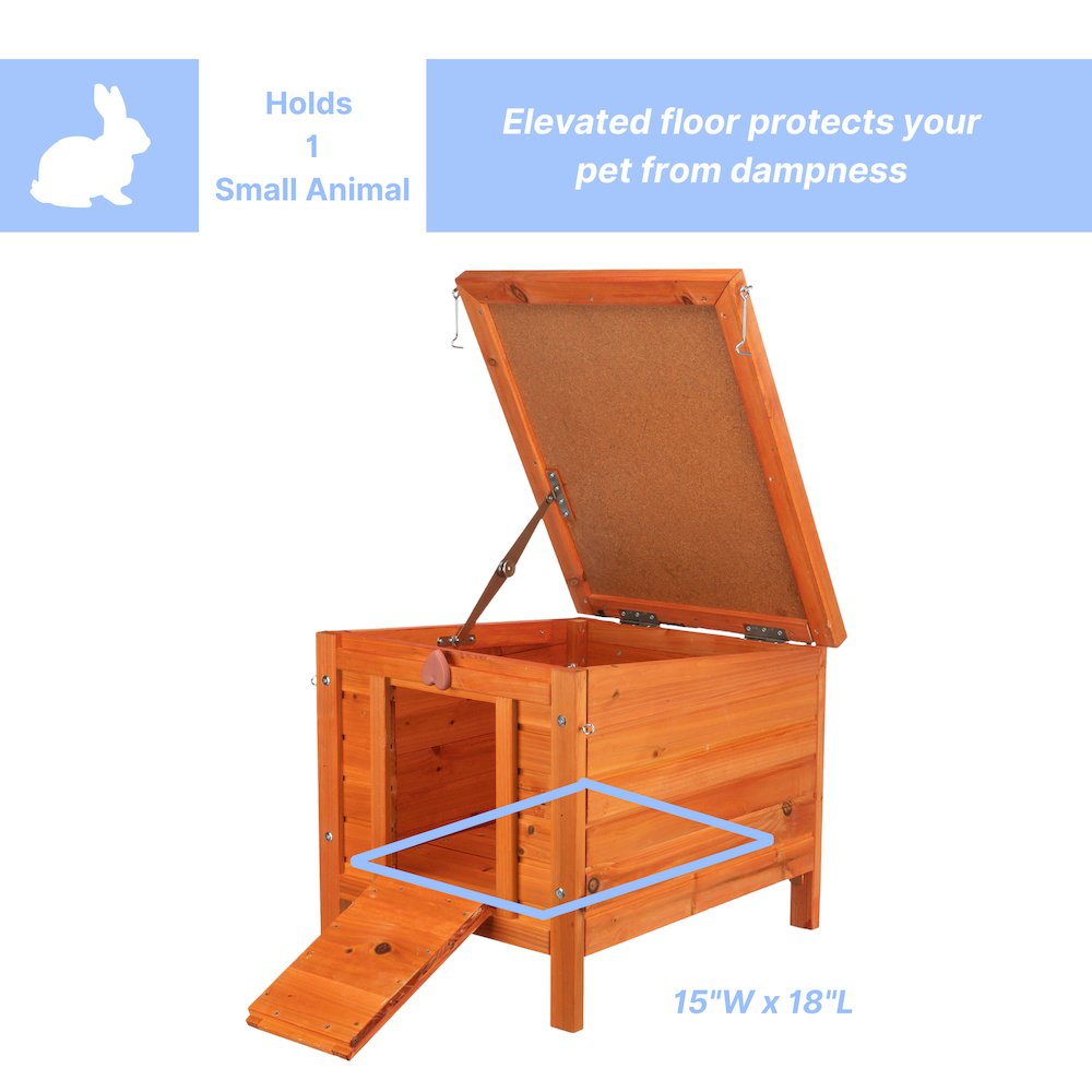 Outdoor Wooden Small Animal Home with Hinged Roof, Raised Floor for Rabbits