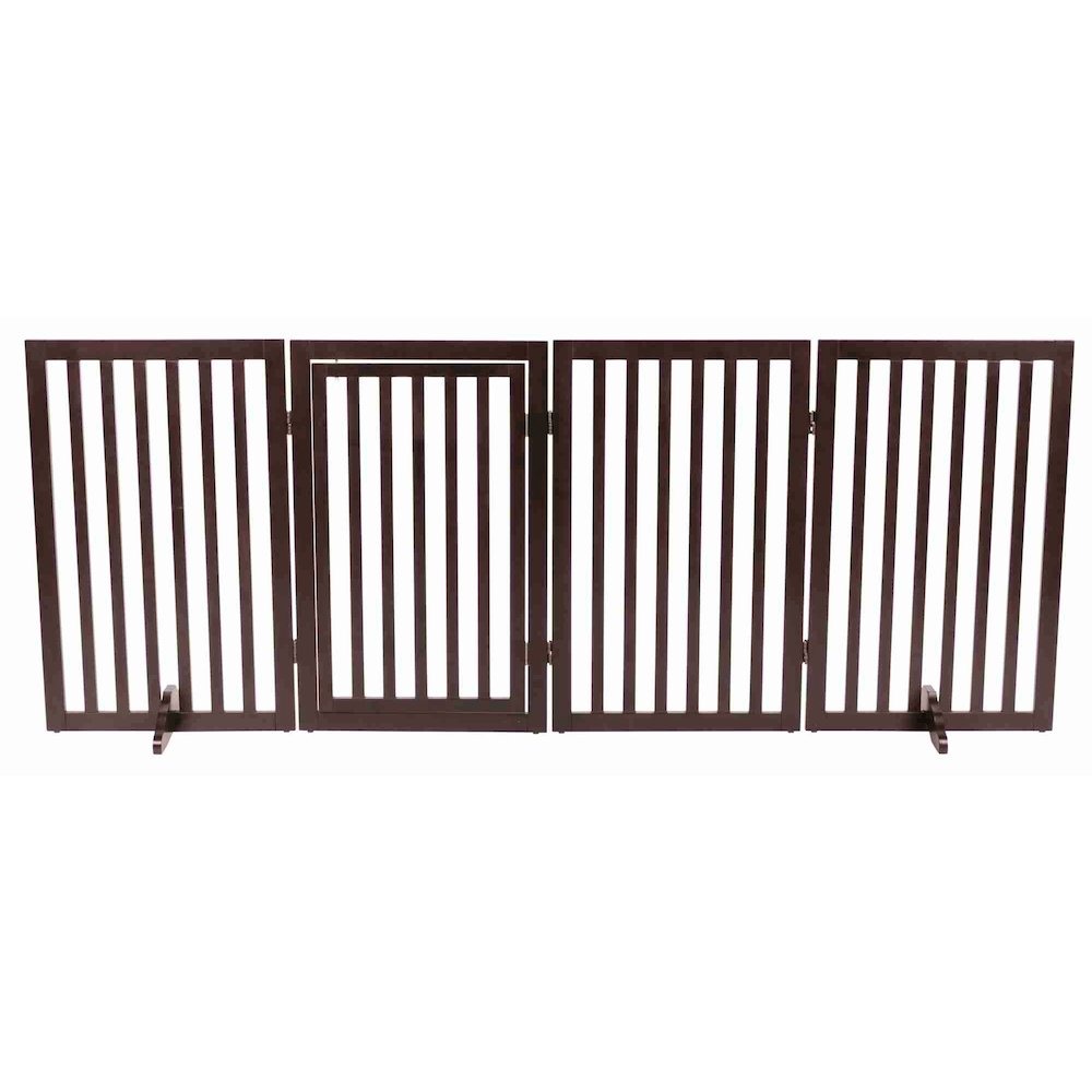 4-Panel Convertible Wooden 80" Freestanding Pet Gate - Pen with Pet Door, Brown