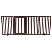 4-Panel Convertible Wooden 80" Freestanding Pet Gate - Pen with Pet Door, Brown