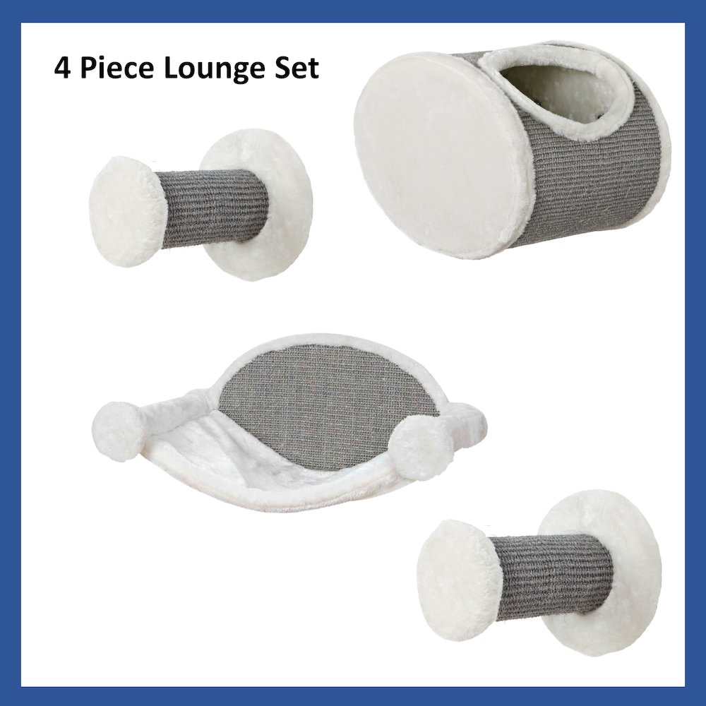 Multi-Level Wall Mounted Cat Perch and Lounge Set with Condo & Hammock, 4 Piece