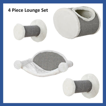 Multi-Level Wall Mounted Cat Perch and Lounge Set with Condo & Hammock, 4 Piece