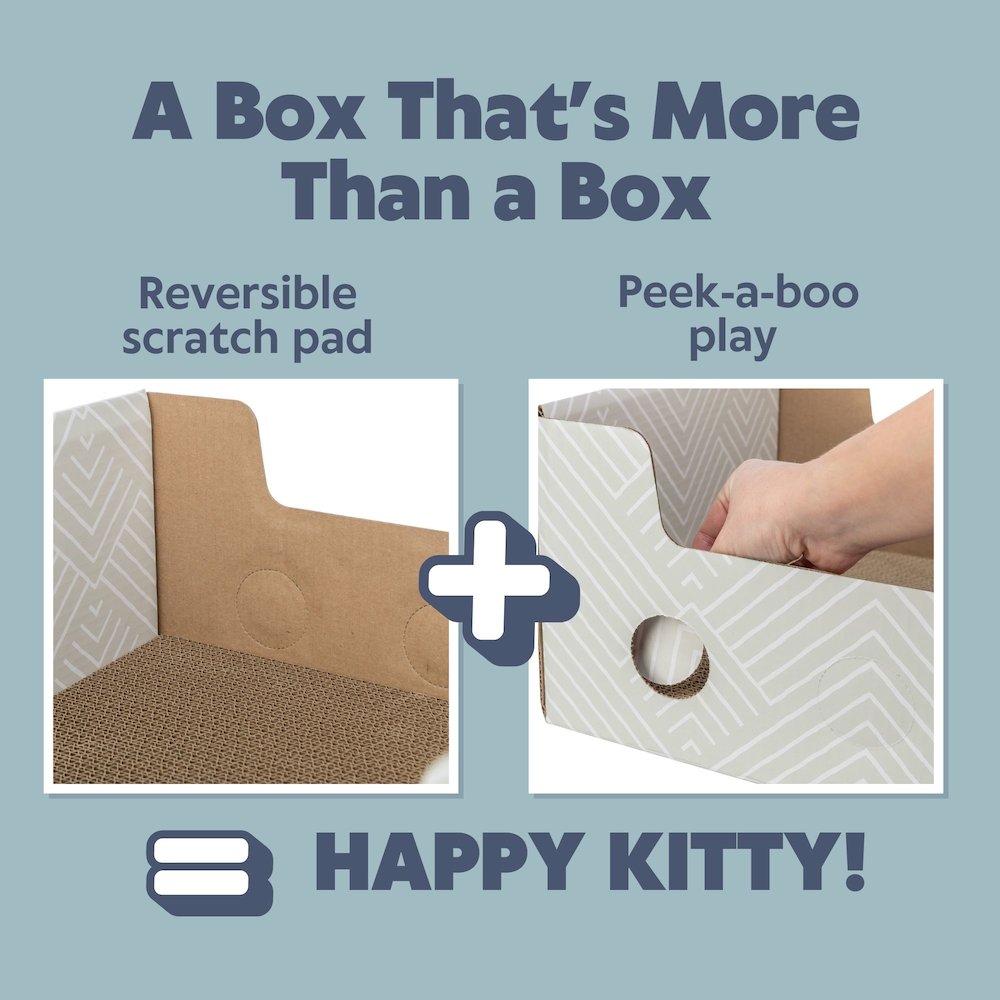 Cardboard Cat Scratching Box with Peek-a-Boo Openings & Double-Sided Scratcher