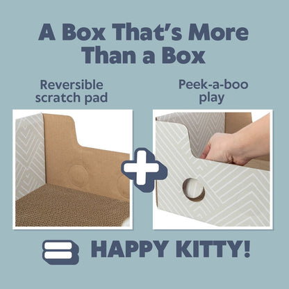 Cardboard Cat Scratching Box with Peek-a-Boo Openings & Double-Sided Scratcher