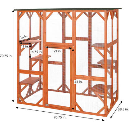 natura Weatherproof Wooden Cattery with Cat Perches, 38.5L x 70.75W x 70.75H