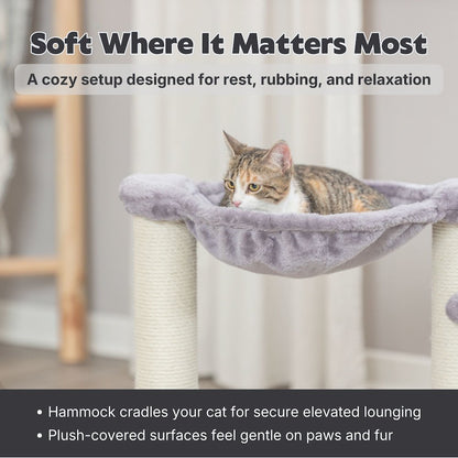 Baza Jute 19.7" Cat Scratching Posts with Hammock & Hanging Cat Toy, Gray
