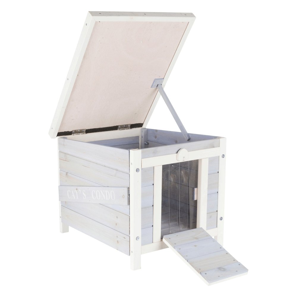Cat's Condo Wooden Cat House, Weatherproof Small Outdoor Cat House