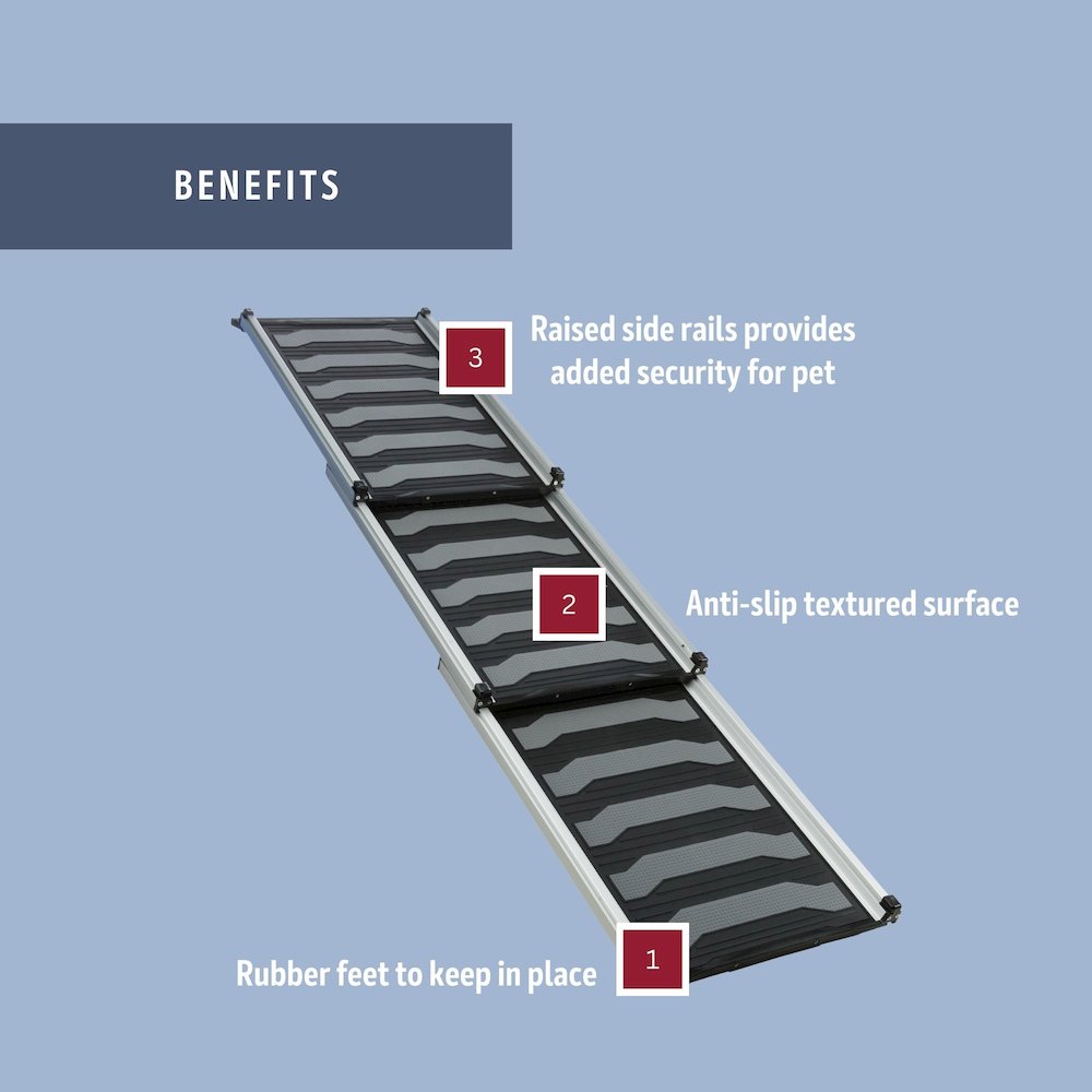Collapsible Non-Slip 69" Long Aluminum Pet Ramp, Silver-Black, 198 lb Limit