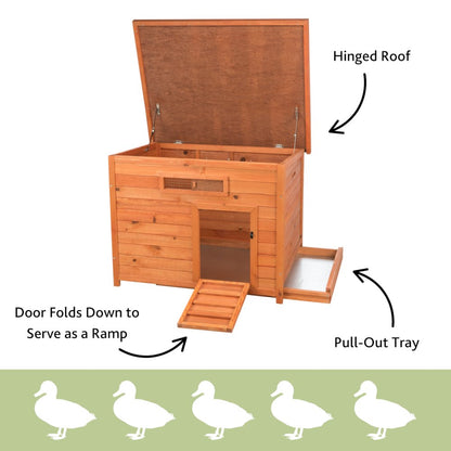 natura Weatherproof Wooden Outdoor Duck Coop with Pull-Out Tub, Brown