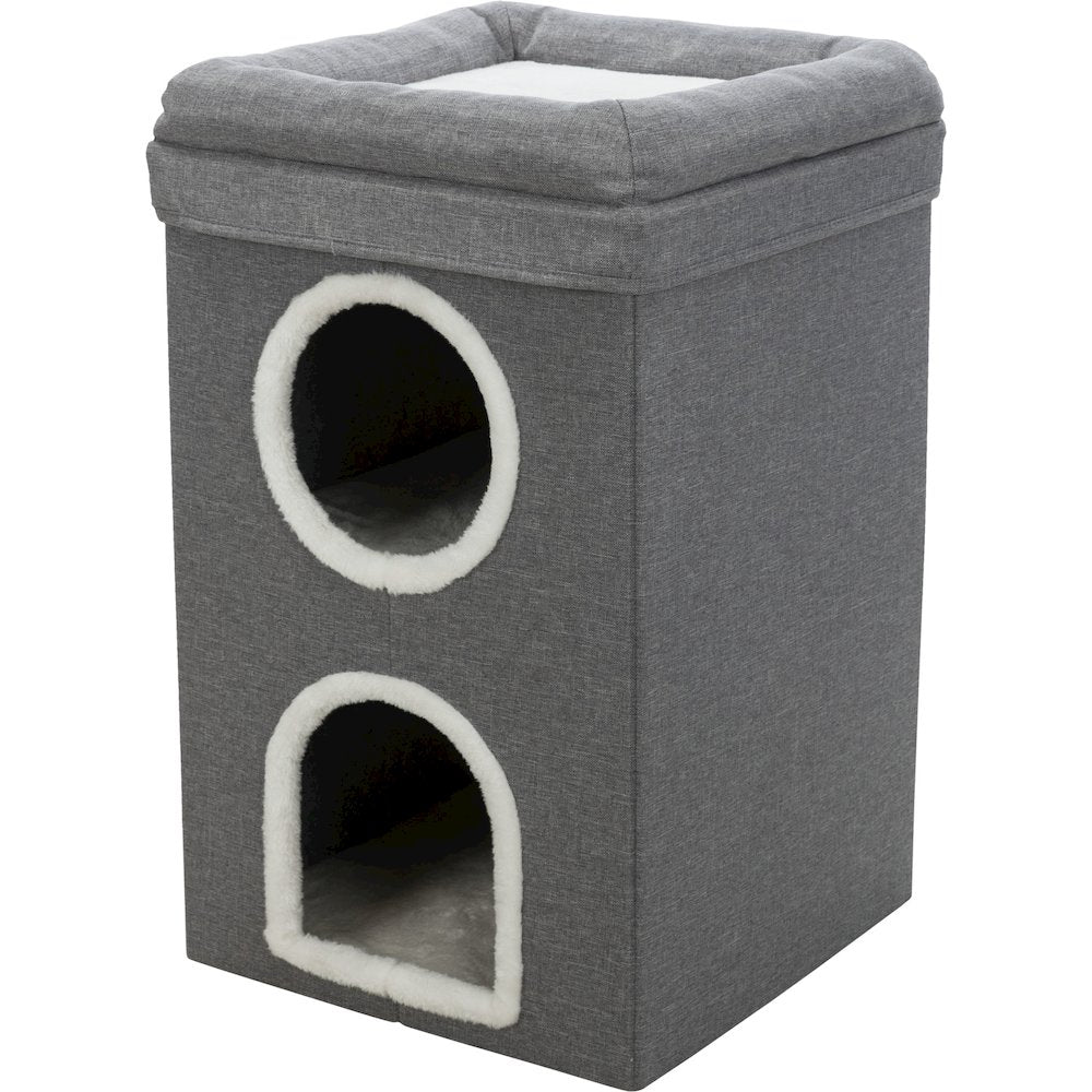 Saul 25" Cat Tower, 2-Story Cat Condo, Sisal Cat Scratcher, Cat Cube, Gray