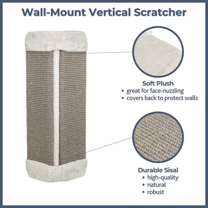 Wall Mount Sisal Scratching Board for Corners, Vertical Cat Scratcher, Gray