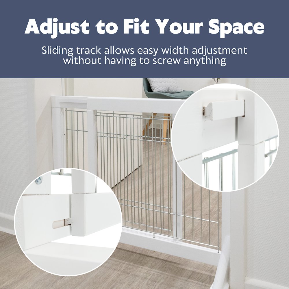 Adjustable Wooden Freestanding Pet Gate, 24" Tall Step Over, Expands to 42.5"