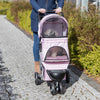 3-Wheeled Foldable Dog & Cat Stroller with Canopy and Storage Compartments, Pink
