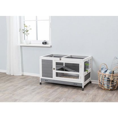 Mobile Indoor 1-Story Wooden Small Animal Cage with Wheels & Pull-Out Tray, Gray