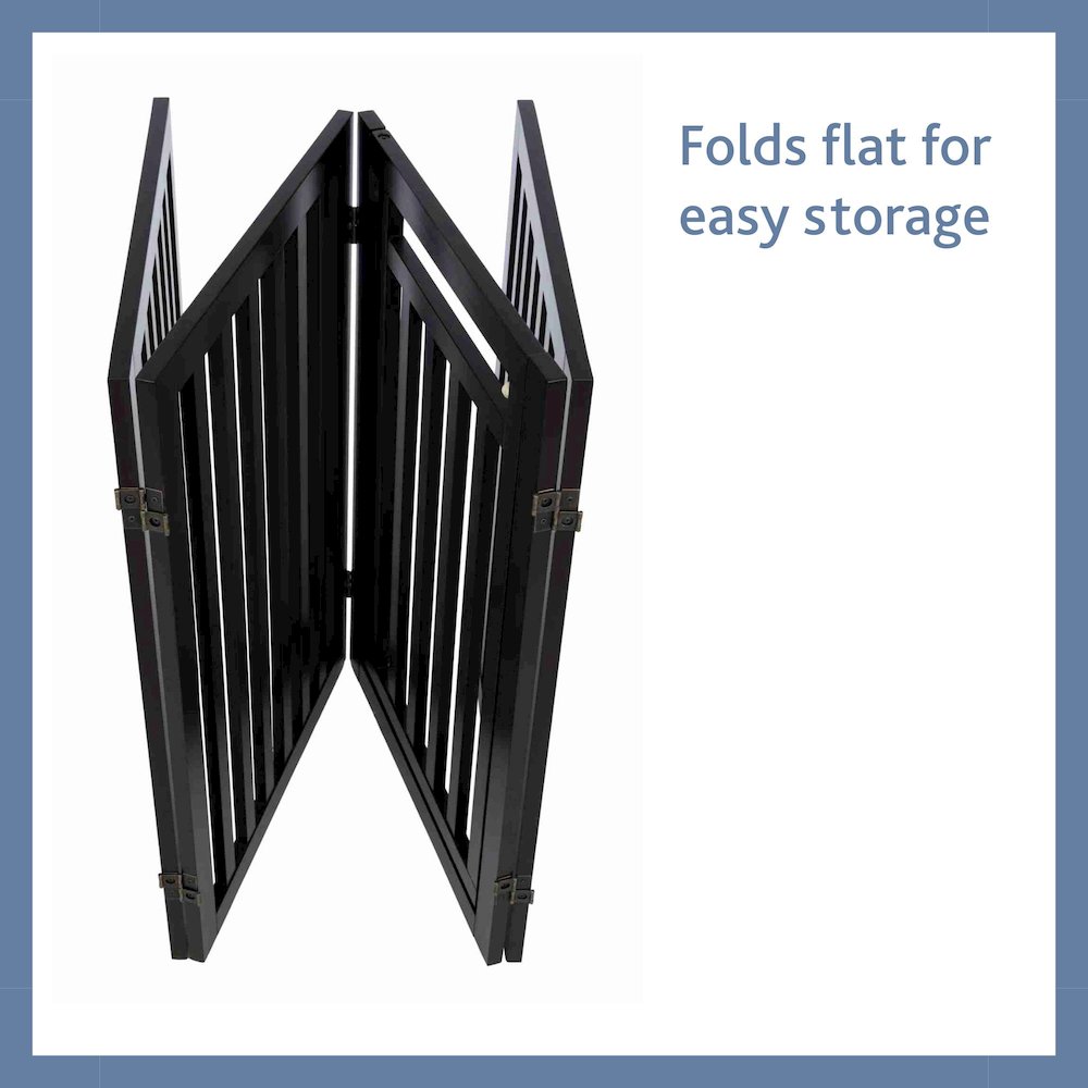 4-Panel Foldable Wood Freestanding Pet Gate, Walk Thru Door, Expands to 80"