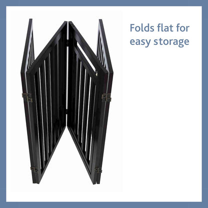 4-Panel Foldable Wood Freestanding Pet Gate, Walk Thru Door, Expands to 80"