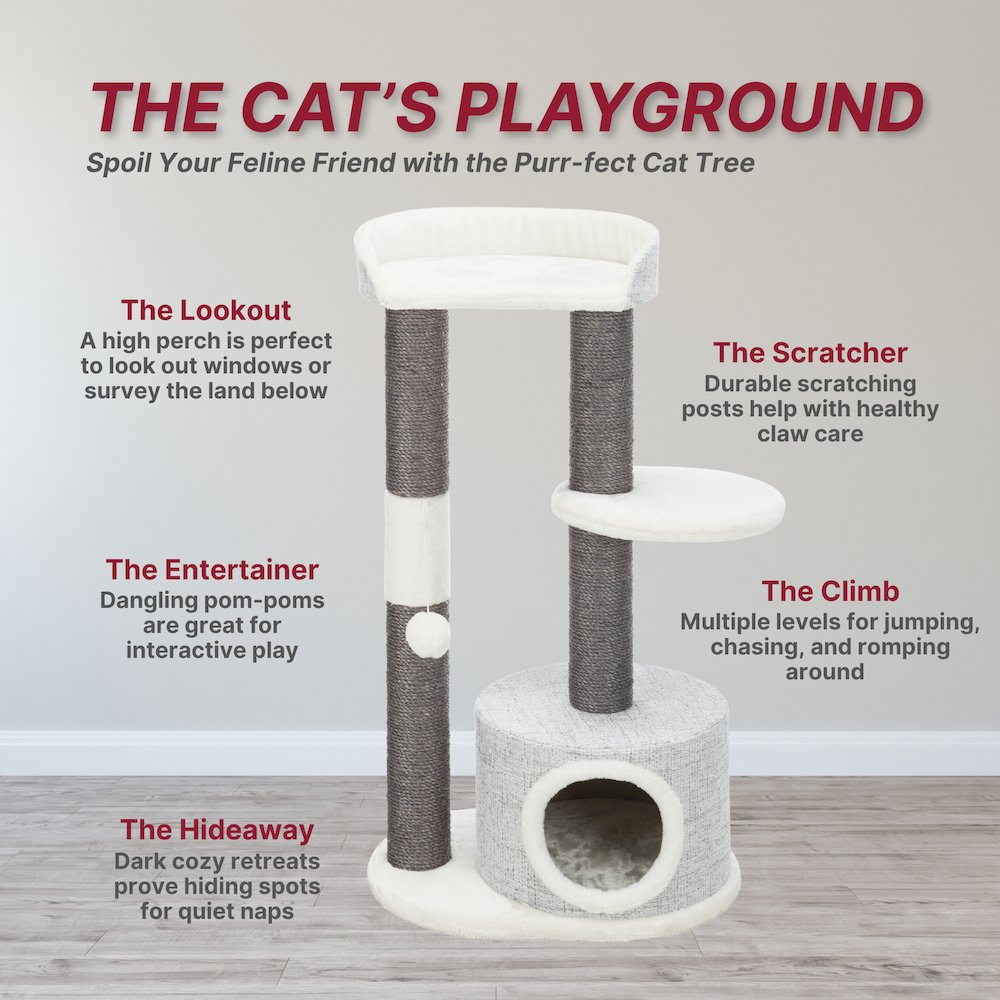 Pilar Plush & Sisal 3-Level 39.4" Cat Tower, Scratching Posts, Condo, Cat Toy