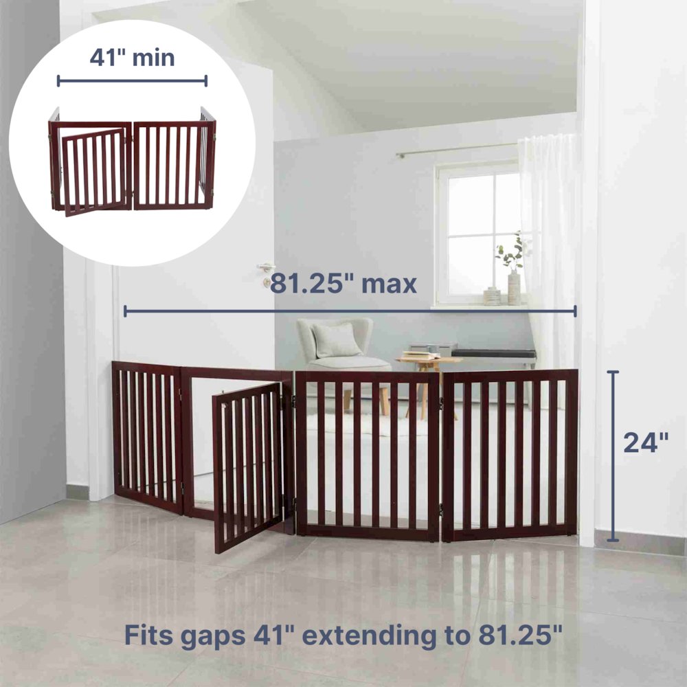 4-Panel Convertible Wooden 80" Freestanding Pet Gate - Pen with Pet Door, Brown