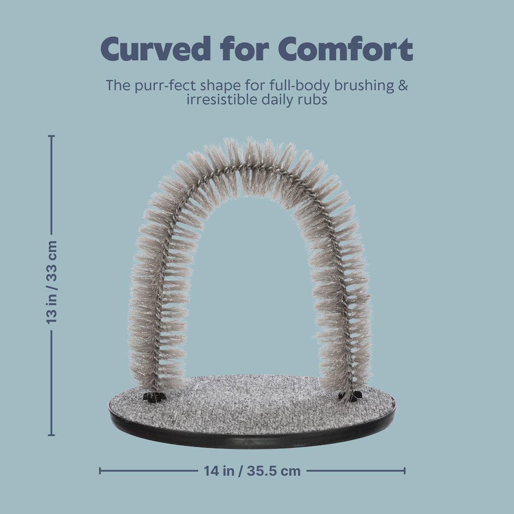Cat Massager and Self Grooming Arch, Bristle Ring Brush, Carpet Scratcher, Gray