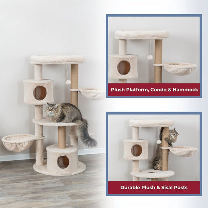 Anna Jute 50" Cat Tree Scratching Posts Condos Hammocks Perches Cat Toy, Beige