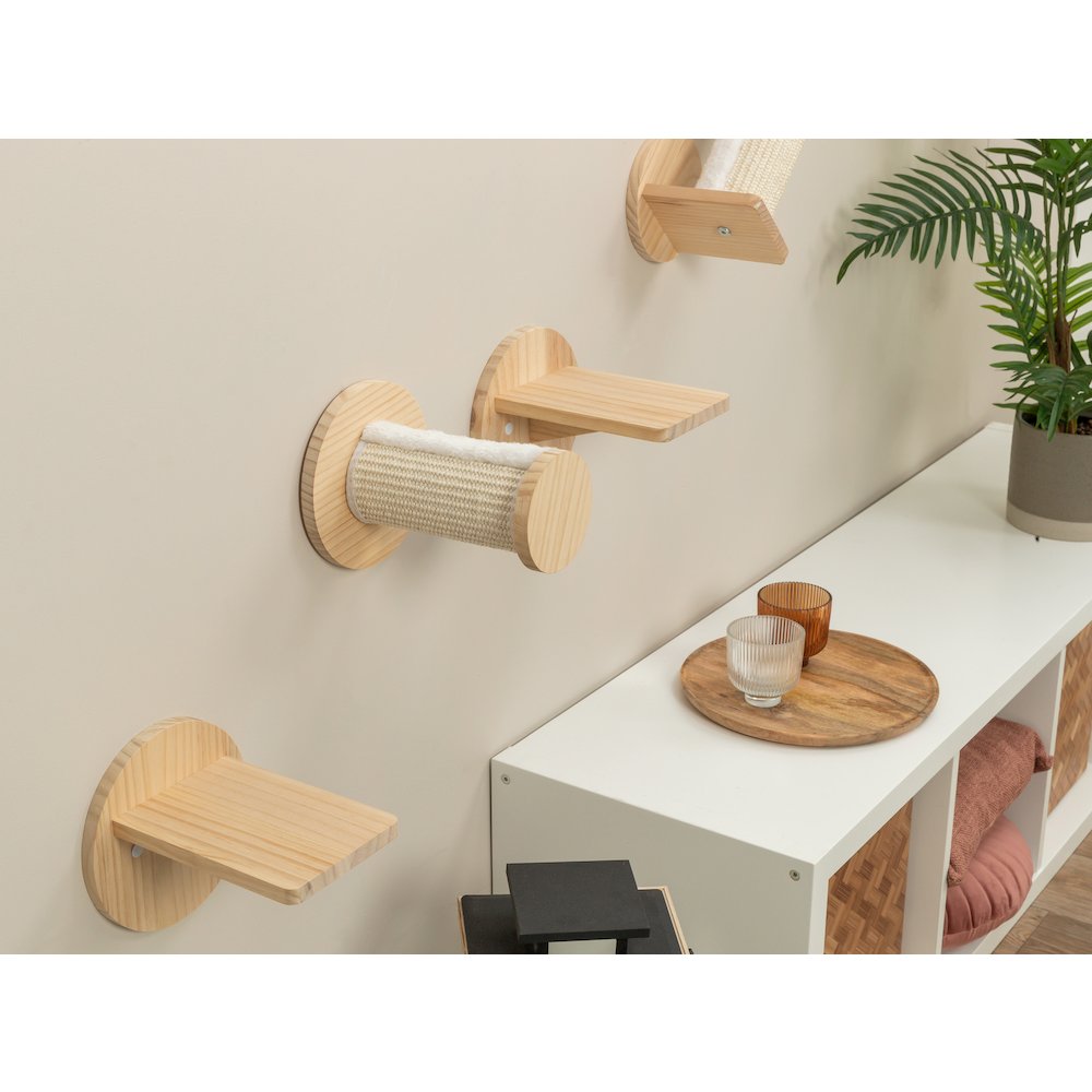 Wall Set 6 Multi-Level Wall Mounted Cat Perch System w-Corner Sisal Posts