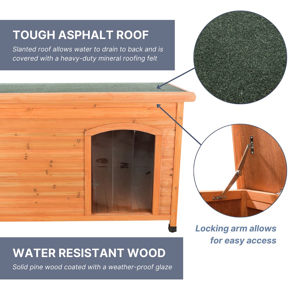 Classic Insulated Weatherproof Wooden Small Outdoor Dog House w-Hinged Roof