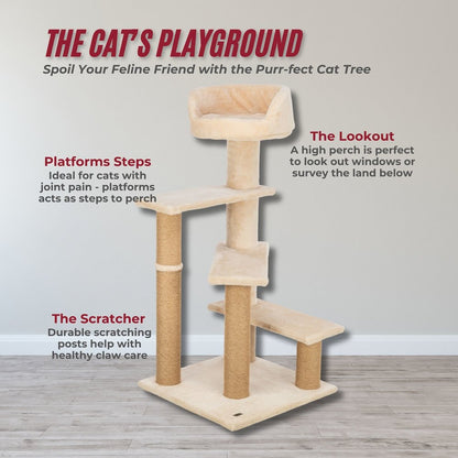 Tulia Senior Plush & Sisal 4-Level 40.2" Cat Tree, Scratching Posts & Bed, Beige