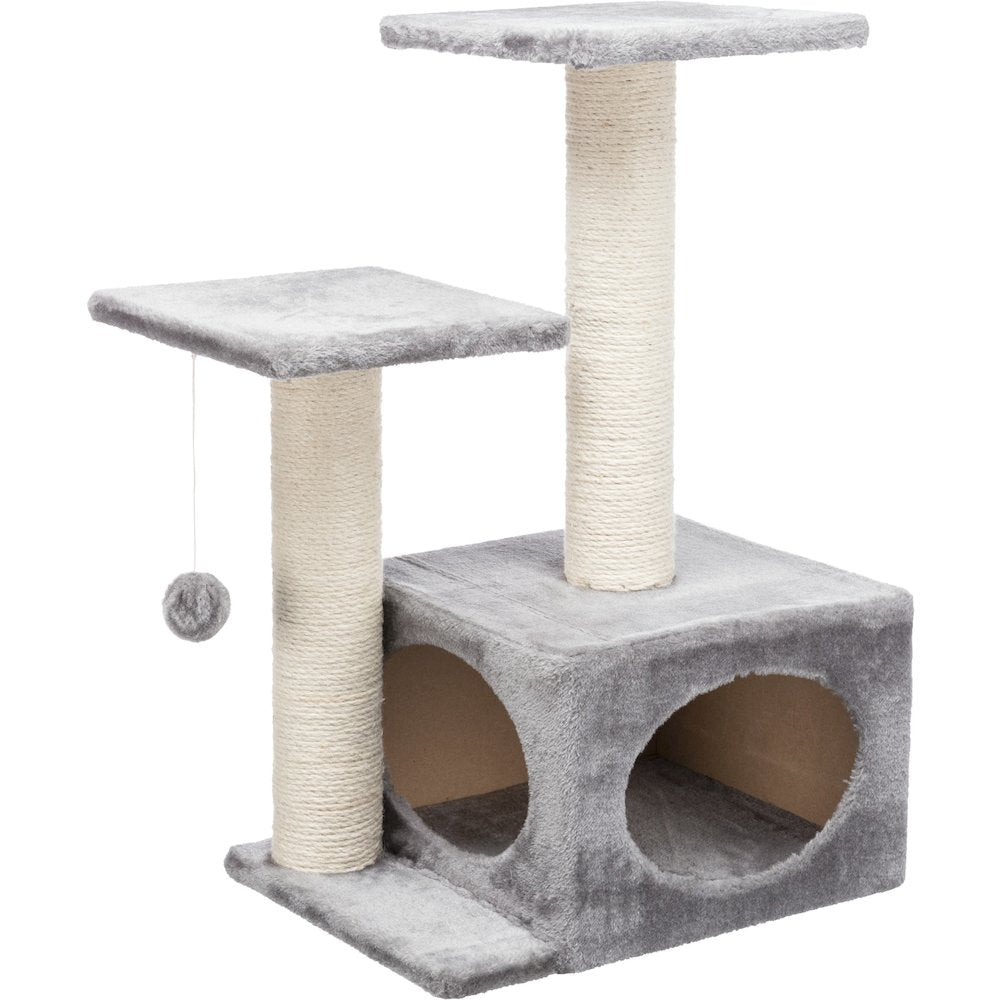 Valencia Plush & Sisal 3-Level 28" Cat Tree with Scratching Posts & Condo, Gray