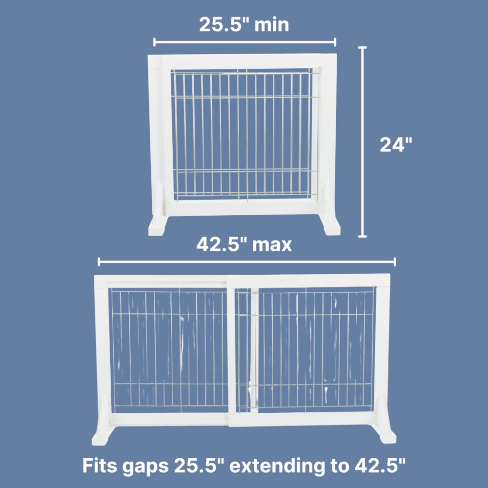 Adjustable Wooden Freestanding Pet Gate, 24" Tall Step Over, Expands to 42.5"