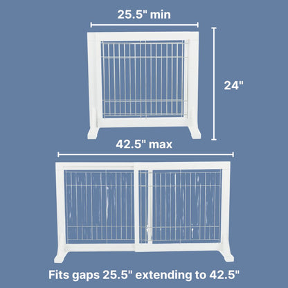 Adjustable Wooden Freestanding Pet Gate, 24" Tall Step Over, Expands to 42.5"